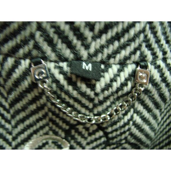 Guess Womens Med Chevron Black White Wool Blend Pea Coat Double Breasted Flared - Picture 5 of 13